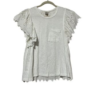 Anthropologie White Eyelet Short Sleeve Top